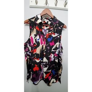 Purple Floral Sleeveless Soft Blouse